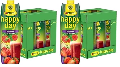 Rauch Happy Day Erdbeere | intensiver Erdbeergeschmack | verfeinert mit Apfel und Zitrone | 6x 1l Tetra Prisma (Packung mit 2) von Happy Day