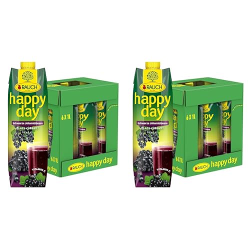 Rauch Happy Day Schwarze Johannisbeere | herb und aromtisch | mit viel Vitamin C und anderen wertvollen Nährstoffen | 6x 1l Tetra Prisma (Packung mit 2) von Happy Day