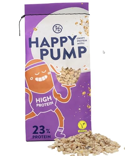 Happy Pump Crispy Protein Müsli | High Protein (23%) | Vegan | Crispy | ohne Kristallzucker | Regional | Höchste Qualität der Zutaten von Happy Pump