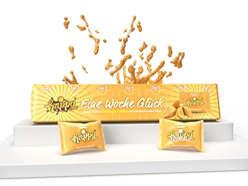 Glückskeks Happy Eine Woche Glück - Vanille Wochenkalender - 7 X Vegane Vanille Glückskekse - Inspirierende Botschaften, 1Er Pack (1 X 42 G) von Happy