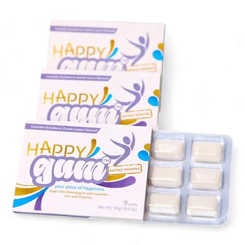 HappyGum Kaugummi Triple Pack 3 x 9 Stück - Zuckerfreier Kaugummi mit Lavendelöl Zink und Vitaminen HappyGum Kaugummi Triple Pack 3 x 9 Stück - Zuckerfreier Kaugummi mit Lavendelöl Zink und Vitaminen von HappyGum