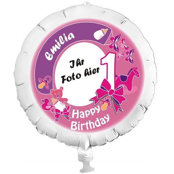 Geschenkballon mit Foto für 1. Kindergeburtstag eines Mädchens, Fotoballon +Name von Happygoods GmbH