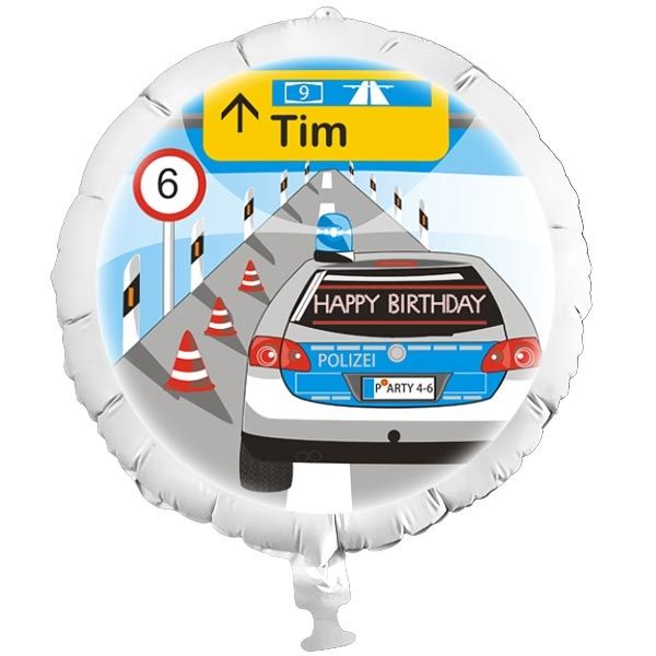 Polizei-Folienballon mit Polizeiauto, Heliumballon als Ballongeschenk für Kinder von Happygoods GmbH