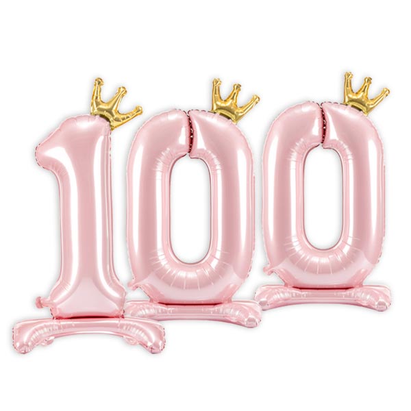 Stehende Ballons, Zahl 100 mit Krönchen, rosa, 84cm hoch von Happygoods GmbH