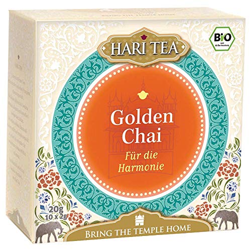 6 x Hari Tea Bio Golden Chai | Für die Harmonie | Kräuter- und Gewürztee in Baumwollbeutel | 10 feine Tees zum Genießen | Bio Tee | 6er Pack = 60 Teebeutel von Hari Tea