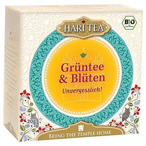 6 x Hari Tea Bio Grüntee und Blüten | Unvergesslich | Kräuter- und Gewürztee in Baumwollbeutel | 10 feine Tees zum Genießen | Bio Tee | 6er Pack = 60 Teebeutel von Hari Tea