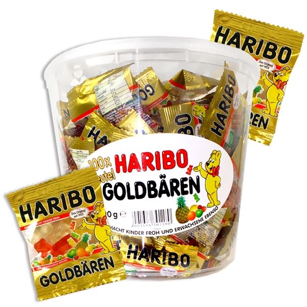100 Haribo Goldbären Minis 980 g, Fruchtgummi-Tütchen als Dankeschön für Kinder von Haribo