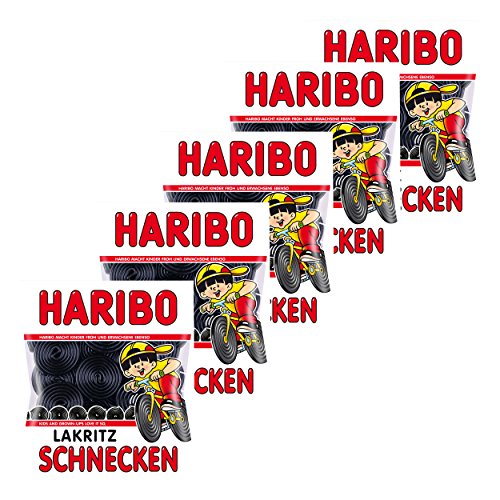 Haribo Lakritz Schnecken, 5er Pack, Lakrtitzschnecken, Süßigkeit, Nascherei, Im Beutel, Tüte von HARIBO