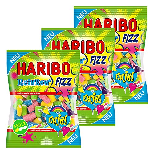 Haribo Rainbow Fizz, 3er Set, Gummibärchen, Weingummi, Fruchtgummi, Sauer, 3 Beutel zu je 175 g von HARIBO