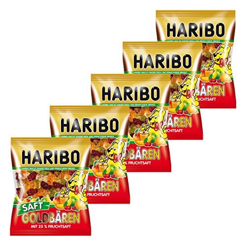 Haribo Saft Goldbären, 5er Pack, Gummibärchen, Weingummi, Fruchtgummi, Im Beutel, Tüte von HARIBO