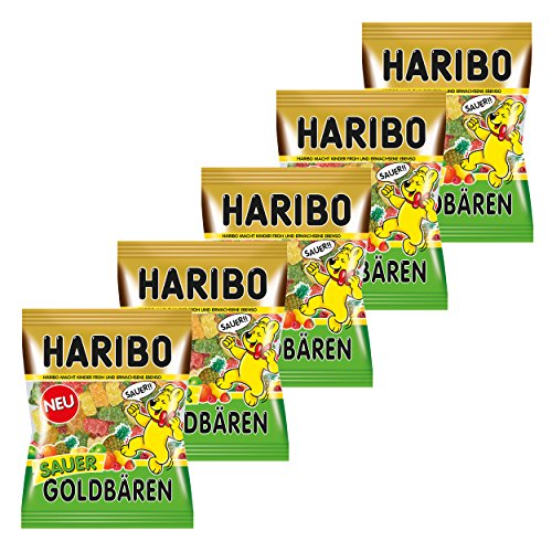 Haribo Sauer Goldbären, 5er Pack, Saures Gummibärchen Sauer, Weingummi, Fruchtgummi Sauer, Im Beutel, Tüte von HARIBO