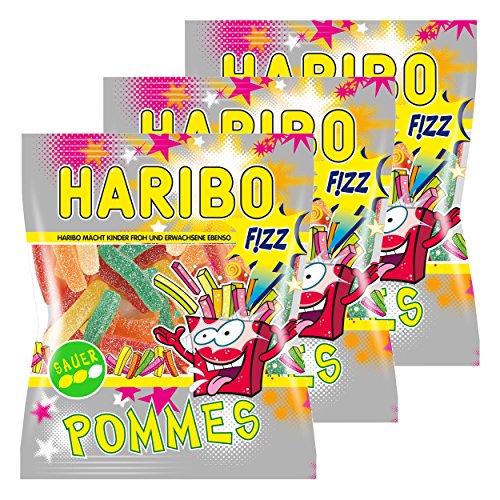 Haribo Saure Pommes, 3er Pack, Gummibärchen, Weingummi, Saures Fruchtgummi Sauer, Im Beutel, Tüte von HARIBO
