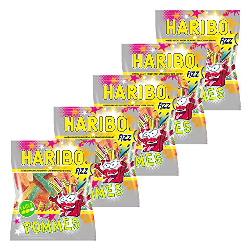Haribo Saure Pommes, 5er Pack, Gummibärchen, Weingummi, Saures Fruchtgummi Sauer, Im Beutel, Tüte von HARIBO