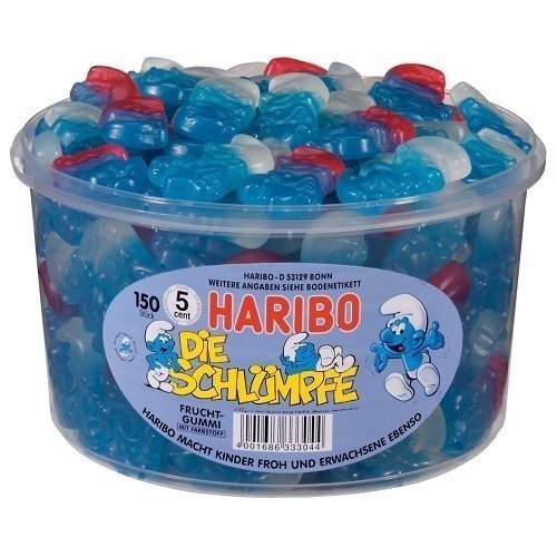 Haribo Schlümpfe in Runddose, 2er Pack (2 x 1.35kg Dose, 2x 150 Schlümpfe) von HARIBO