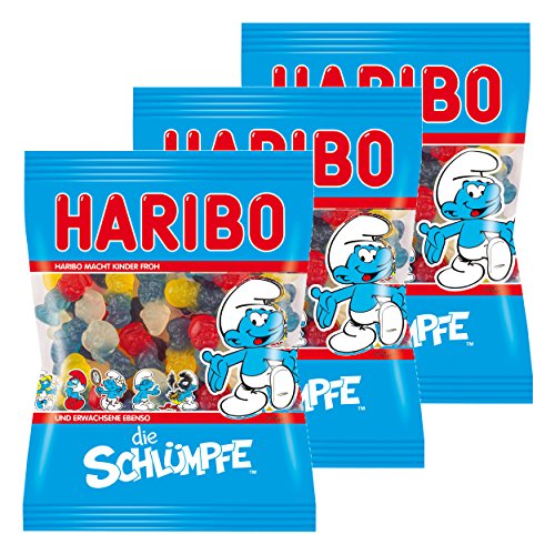 Haribo Schlümpfe, 3er Pack, Gummibärchen, Weingummi, Fruchtgummi, Vegetarisch, Im Beutel, Tüte von HARIBO