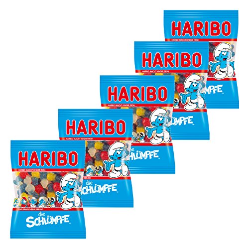 Haribo Schlümpfe, 5er Pack, Gummibärchen, Weingummi, Fruchtgummi, Vegetarisch, Im Beutel, Tüte von HARIBO