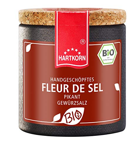 BIO - Fleur de Sel - pikant - 50 g in der Pappwickeldose mit Korkdeckel von Hartkorn - wiederverschließbar und wiederbefüllbar - mit Bio Siegel Zertifiziert von Hartkorn