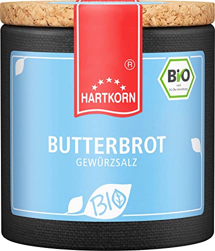 Bio Butterbrot - 55 g Bio Gewürzsalz in der Pappwickeldose mit Korkdeckel von Hartkorn - wiederverschließbar und wiederbefüllbar - mit Bio Siegel Zertifiziert von Hartkorn