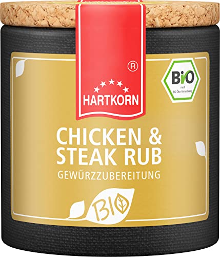 Bio Chicken & Steak Rub - 50 g Bio Gewürzzubereitung in der Pappwickeldose mit Korkdeckel von Hartkorn - wiederverschließbar und wiederbefüllbar - mit Bio Siegel Zertifiziert von Hartkorn
