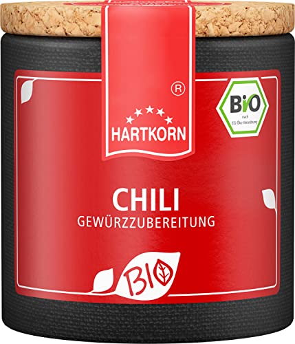 Bio Chili - 43 g Bio Gewürzzubereitung in der Pappwickeldose mit Korkdeckel von Hartkorn - wiederverschließbar und wiederbefüllbar - mit Bio Siegel Zertifiziert von Hartkorn