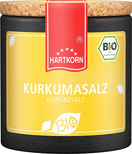 Bio Kurkumasalz - 55 g Bio Gewürzsalz in der Pappwickeldose mit Korkdeckel von Hartkorn - wiederverschließbar und wiederbefüllbar - mit Bio Siegel Zertifiziert von Hartkorn