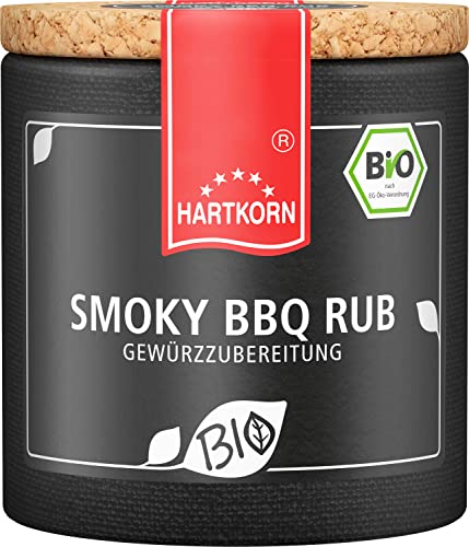 Bio Smoky BBQ Rub - 70 g Bio Gewürzzubereitung in der Pappwickeldose mit Korkdeckel von Hartkorn - wiederverschließbar und wiederbefüllbar - mit Bio Siegel Zertifiziert von Hartkorn