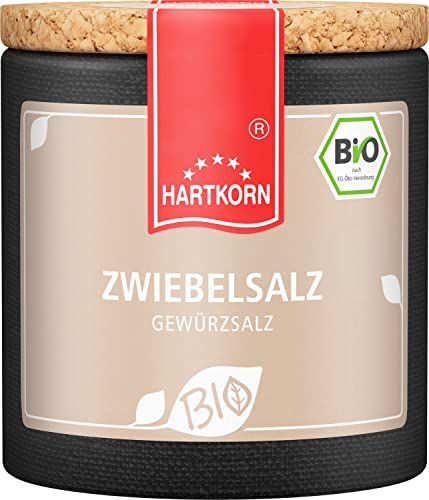 Bio Zwiebelsalz - 50 g Bio Gewürzsalz in der Pappwickeldose mit Korkdeckel von Hartkorn - wiederverschließbar und wiederbefüllbar - mit Bio Siegel Zertifiziert von Hartkorn