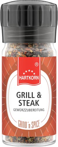 Grind`n Spice Grill & Steak - 48 g in der handlichen Einweg Gewürzmühle von Hartkorn (Glasbehälter, einstellbares 2-Stufen Mahlwerk (grob/fein)) von Hartkorn