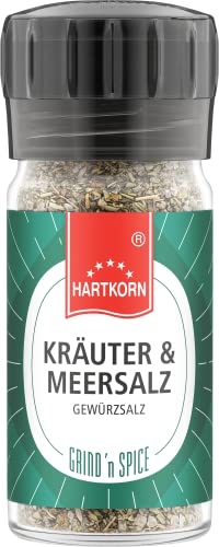 Grind`n Spice Kräuter & Meersalz - 61 g in der handlichen Einweg Gewürzmühle von Hartkorn (Glasbehälter, einstellbares 2-Stufen Mahlwerk (grob/fein)) von Hartkorn