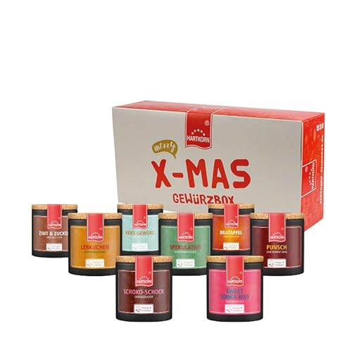 Hartkorn - All I want for X-Mas Gewürzbox (8-teilig) Young Kitchen (Sweet Tonka Kiss, Punsch, Schoko-Schock, Keks Gewürz, Lebkuchen, Bratapfel, Spekulatius, Zimt & Zucker) - Weihnachts Geschenkset von Hartkorn