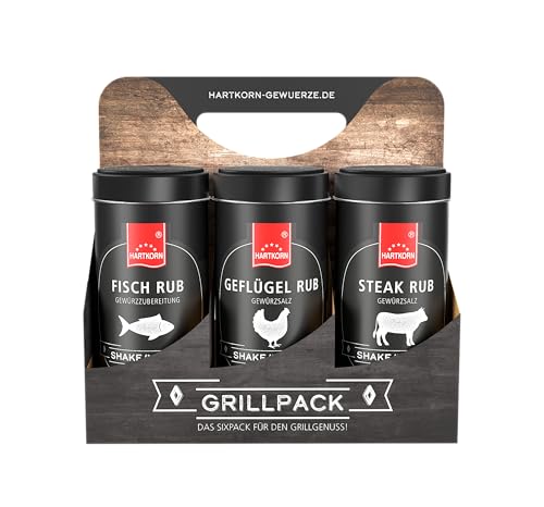 Hartkorn - BBQ Gewürz-Sixpack (6-teilig) Shake´n Grill (Geflügel Rub, Steak Rub, Fisch Rub, Smoky Rub, Veggie Rub, Magic Dust Rub) - Geschenkset für Männer von Hartkorn