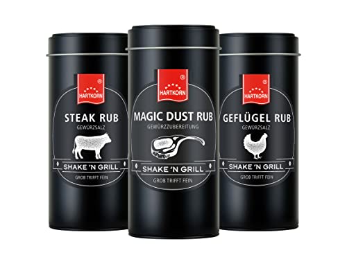 Hartkorn - Fleisch Rub Gewürzset (3-teilig) Shake´n Grill (Geflügel Rub, Steak Rub, Magic Dust Rub) von Hartkorn