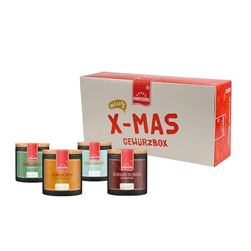 Hartkorn Gewürze - X-Mas Cookie Gewürzbox (4-teilig) Young Kitchen (Schoko-Schock, Keks Gewürz, Lebkuchen, Spekulatius) - Weihnachts Geschenkset von Hartkorn
