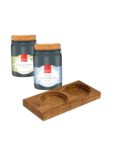 Hartkorn - Salz und Kräuter Keramiktöpfchen mit Servierbrett - Geschenkset für kochbegeisterte Männer und Frauen von Hartkorn