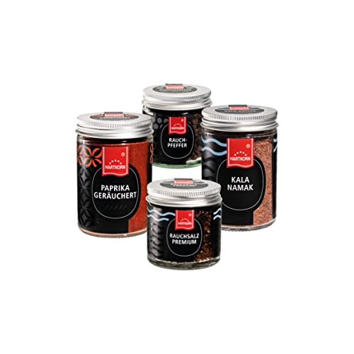 Hartkorn - Veganes Feinkost Gewürzset (4-teilig) Gourmetgewürze im Glas (Paprika geräuchert, Rauchsalz Premium, Rauchpfeffer, Kala Namak) von Hartkorn