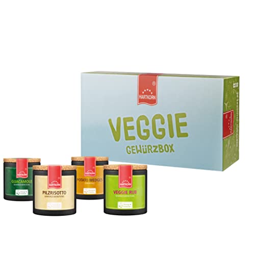 Hartkorn - Veggie Gewürzbox (4-teilig) Young Kitchen (Pilzrisotto,Veggie Rub, Potato Wedges, Guacamole) - Geschenkset für Veganer und Vegetarier von Hartkorn