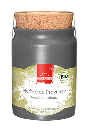 Herbes de Provence, gerebelt -27 g Bio Gewürz im Keramiktopf mit Korkdeckel von Hartkorn - wiederverschließbar und wiederbefüllbar - mit Bio Siegel Zertifiziert von Hartkorn
