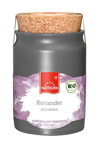 Koriander, gemahlen - 55 g Bio Gewürz im Keramiktopf mit Korkdeckel von Hartkorn - wiederverschließbar und wiederbefüllbar - mit Bio Siegel Zertifiziert von Hartkorn