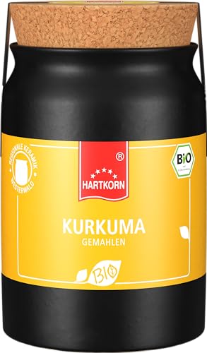 Kurkuma, gemahlen - 80 g Bio Gewürz im Keramiktopf mit Korkdeckel von Hartkorn - wiederverschließbar und wiederbefüllbar - mit Bio Siegel Zertifiziert von Hartkorn