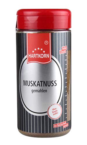Muskatnuss, gemahlen - 185 g im Maxi Gewürzstreuer (14,5 cm hoch und ⌀ 6,5cm) von Hartkorn - wiederverschließbar und wiederbefüllbar von Hartkorn