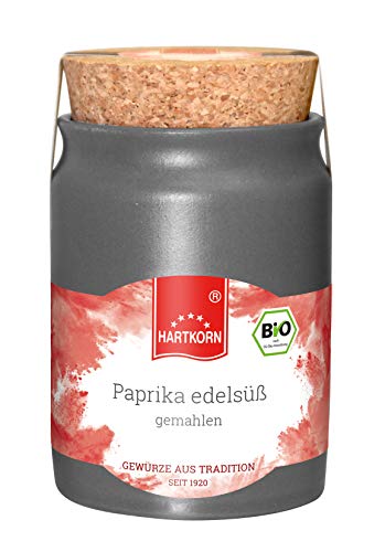 Paprika edelsüß, gemahlen - 70 g Bio Gewürz im Keramiktopf mit Korkdeckel von Hartkorn - wiederverschließbar und wiederbefüllbar - mit Bio Siegel Zertifiziert von Hartkorn