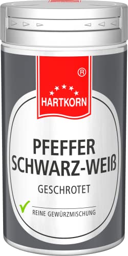 Pfeffer schwarz-weiss, geschrotet - 35 g im Aluminium Gewürzstreuer von Hartkorn - wiederverschließbar und wiederbefüllbar von Hartkorn