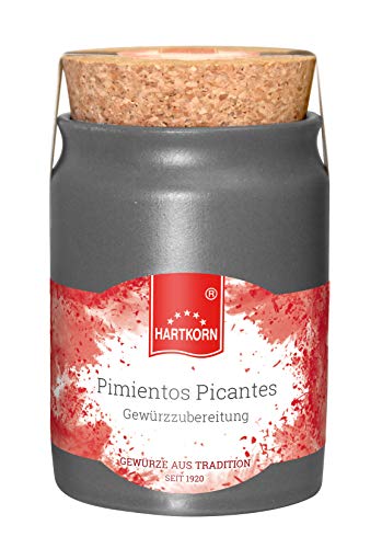 Pimientos picantes - 65 g im Keramiktopf mit Korkdeckel von Hartkorn - wiederverschließbar und wiederbefüllbar von Hartkorn