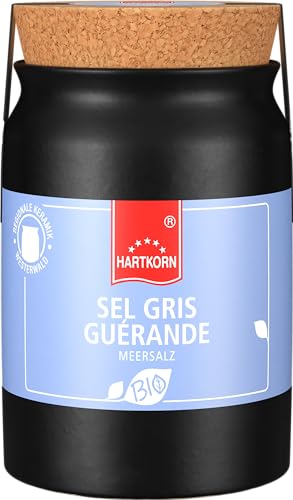 Sel Gris - Guérande Meersalz, mittelgrob - 140 g im Keramiktopf mit Korkdeckel von Hartkorn - wiederverschließbar und wiederbefüllbar von Hartkorn