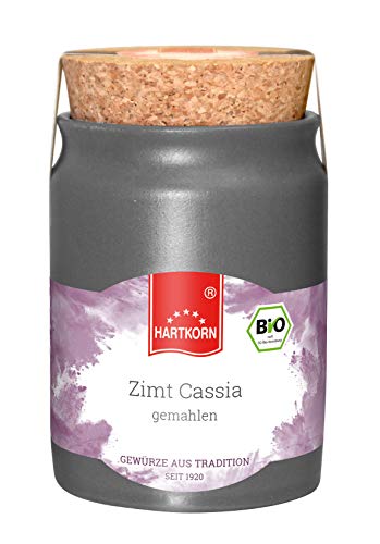 Zimt Cassia, gemahlen - 70 g Bio Gewürz im Keramiktopf mit Korkdeckel von Hartkorn - wiederverschließbar und wiederbefüllbar - mit Bio Siegel Zertifiziert von Hartkorn