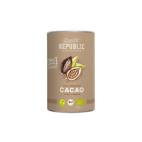HARVEST REPUBLIC Bio-Kakaopulver aus hochwertigen Bio-Kakaobohnen | Perfekt für Smoothie Bowls, Porridge und Frühstücksbowls | 100% echter Kakao ohne zugesetzten Zucker (125 g) von Harvest Republic