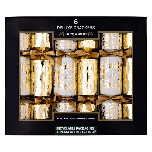 Harvey & Mason - 6 Große Deluxe-Weihnachts-Cracker - Creme & Gold - Freude Harvey & Mason - 6 Große Deluxe-Weihnachts-Cracker - Creme & Gold - Freude von Harvey & Mason