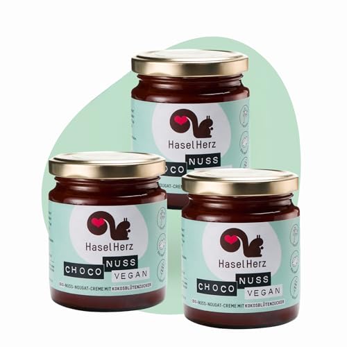 Hasel-Herz Bio Nuss-Nougat-Creme Brot-Aufstrich 3 Gläser x 220g | Gesüßt mit Kokosblütenzucker, ohne Palmöl | 35% Nussanteil, kontrollierter biologischer Anbau, vegan Hasel-Herz Bio Nuss-Nougat-Creme Brot-Aufstrich 3 Gläser x 220g | Gesüßt mit Kokosblütenzucker, ohne Palmöl | 35% Nussanteil, kontrollierter biologischer Anbau, vegan von Hasel Herz