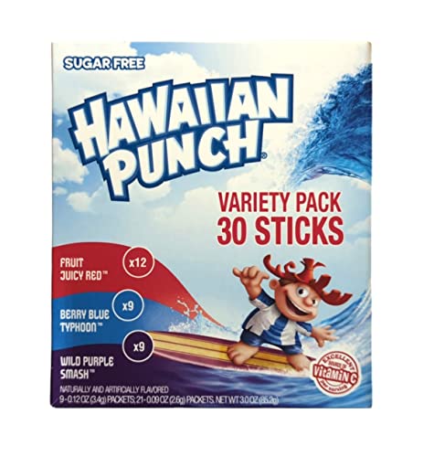 Hawiian Punch Pulvergetränke, Einzelpackung, Fruchtsaftig, Rot, Beerenblau, Taifun, Wildviolett (30 Stäbchen) von Hawaiian Punch