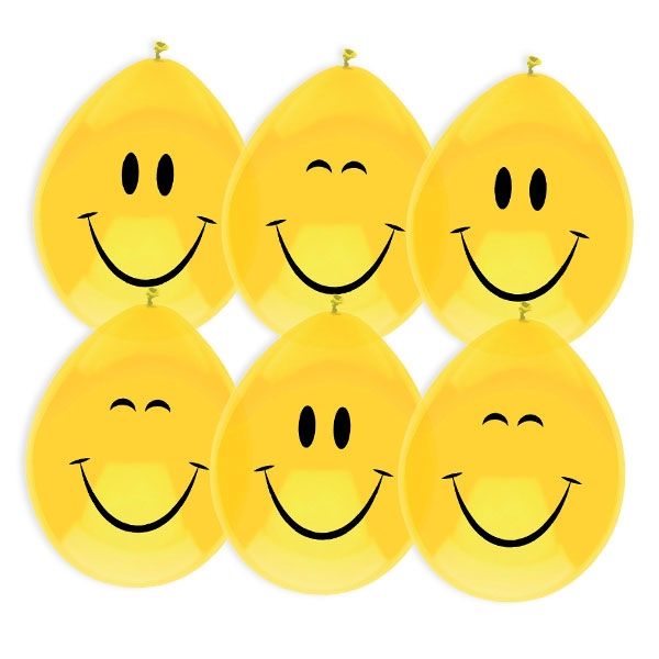 "Smiley-Emoji"-Luftballons in Gelb mit lustigen Gesichtern, 6 Stück von Haza Groep B.V.